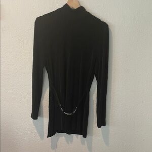 Vintage Tunic Black Long Sleeve Top with Chain Detail